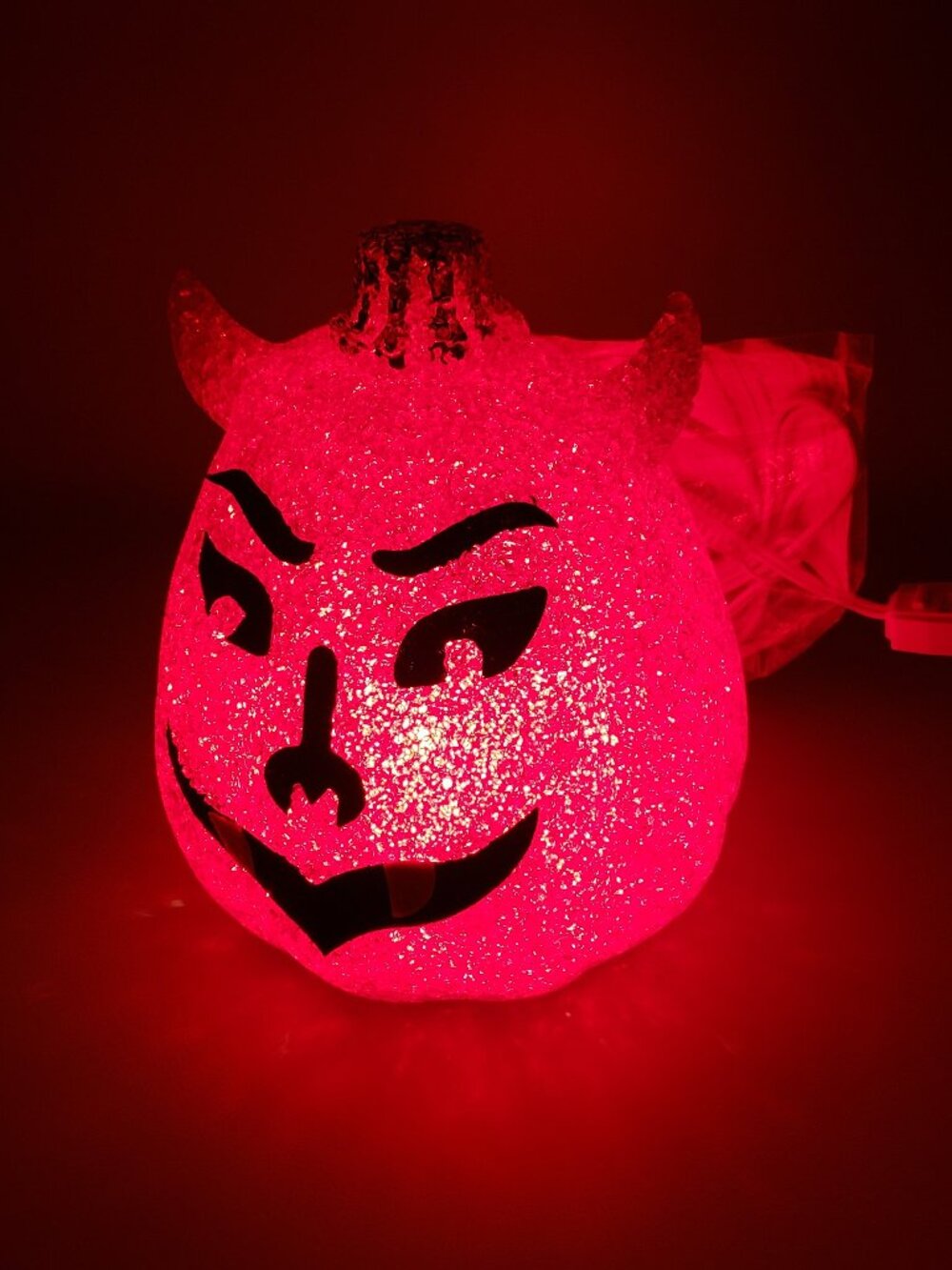 NEW Seasons Melted Plastic Popcorn Light Up Devil Pumpkin Red Halloween 8" Lamp